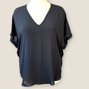 LUSH Short Dolman Sleeve V Neck Chiffon Top Casual Blouse Pullover Size XL Black
